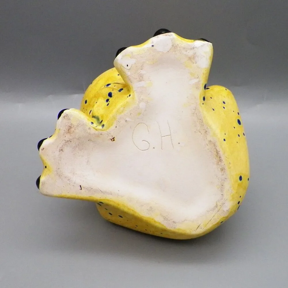 Vintage Wide Mouth Ceramic Frog Speckled Yellow Kitchen Sponge Holder Handmade